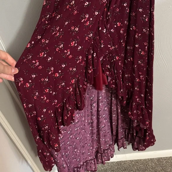 Francesca’s Burgundy Floral Wrap Dress - Picture 5 of 8